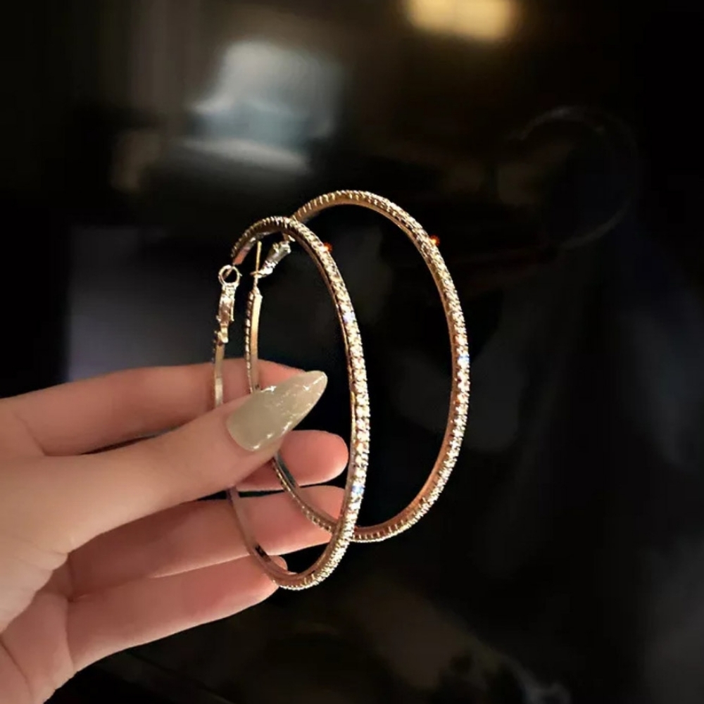 🎀3" Large Rhinestone Hoop Earrings - Picture 2 of 6